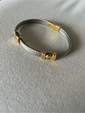 Charles Jourdan Silver Cable Bracelet with Gold Accents